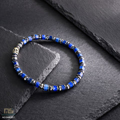 Lapis Lazuli Skull Silver - Healing Gemstone Bead Bracelet | 6mm