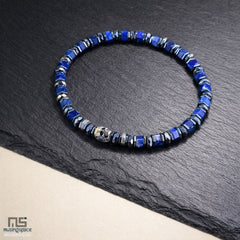 Lapis Lazuli Skull Silver - Healing Gemstone Bead Bracelet | 6mm