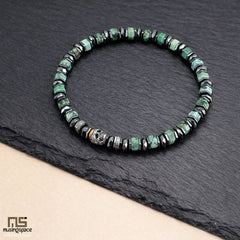 African Turquoise Skull Silver - Healing Gemstone Bead Bracelet | 6mm