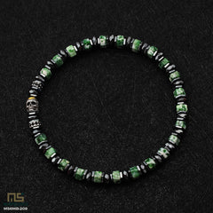 Green Spot Jasper Skull Silver - Healing Gemstone Bead Bracelet | 6mm