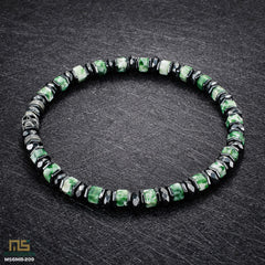 Green Spot Jasper Skull Silver - Healing Gemstone Bead Bracelet | 6mm