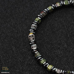 Dragon Blood Jasper Skull Silver - Healing Gemstone Bead Bracelet | 6mm