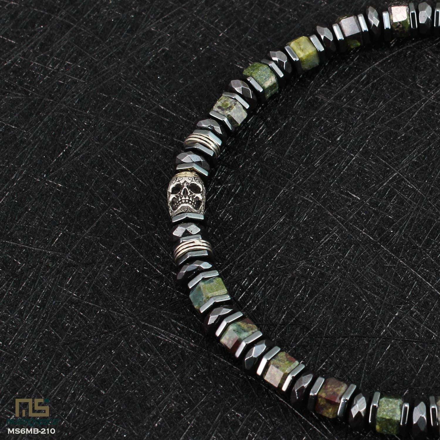 Dragon Blood Jasper Skull Silver - Healing Gemstone Bead Bracelet | 6mm