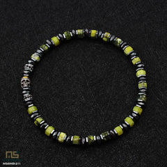 Yellow Turquoise Skull Silver - Healing Gemstone Bead Bracelet | 6mm