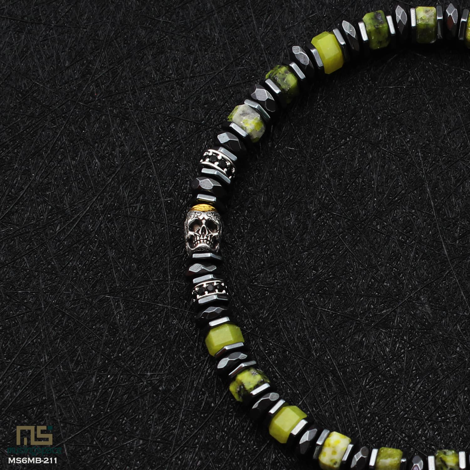 Yellow Turquoise Skull Silver - Healing Gemstone Bead Bracelet | 6mm