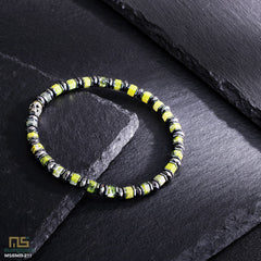 Yellow Turquoise Skull Silver - Healing Gemstone Bead Bracelet | 6mm