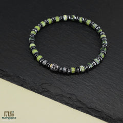 Yellow Turquoise Skull Silver - Healing Gemstone Bead Bracelet | 6mm