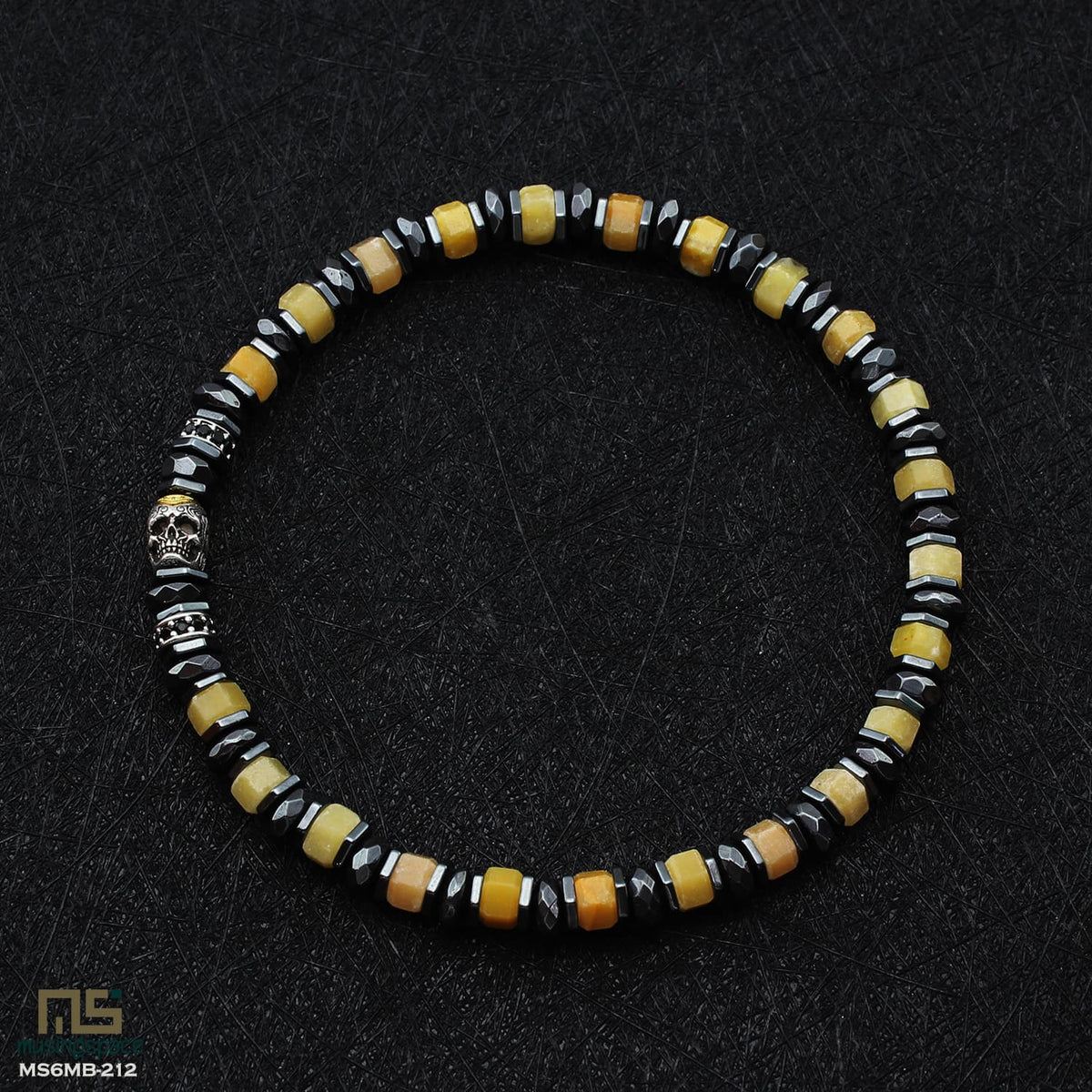 Yellow Topaz Skull Silver - Healing Gemstone Bead Bracelet | 6mm