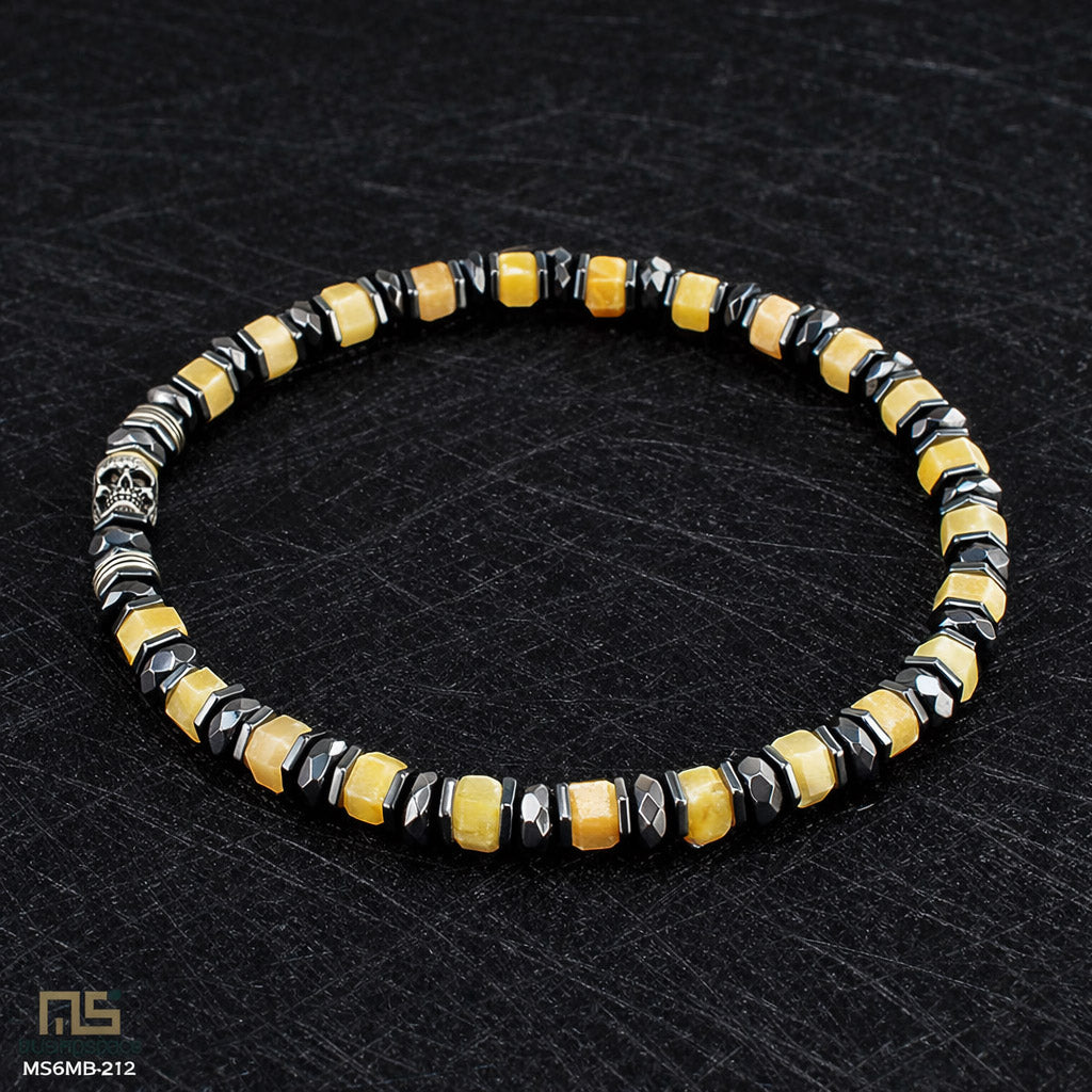 Yellow Topaz Skull Silver - Healing Gemstone Bead Bracelet | 6mm