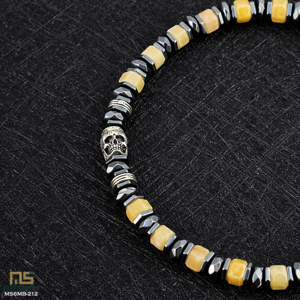 Yellow Topaz Skull Silver - Healing Gemstone Bead Bracelet | 6mm