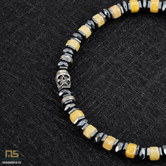 Yellow Topaz Skull Silver - Healing Gemstone Bead Bracelet | 6mm