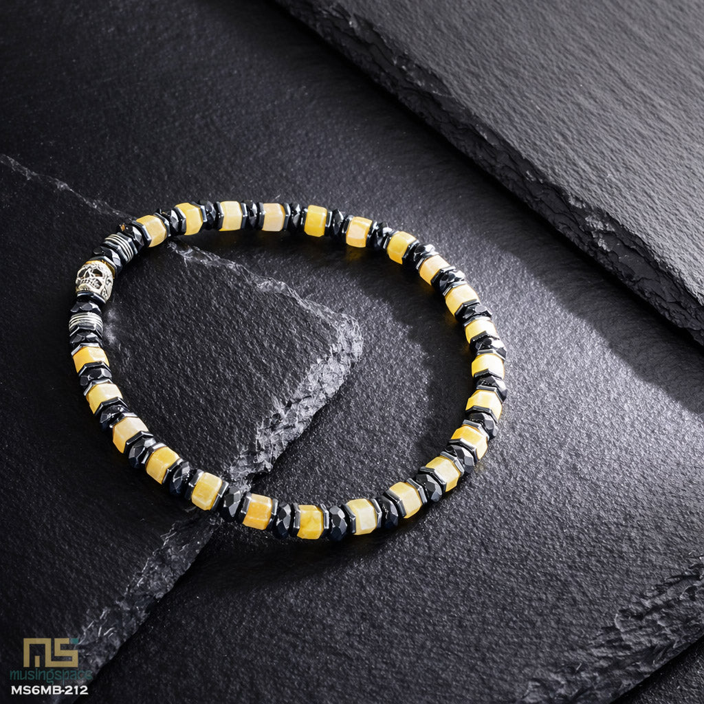 Yellow Topaz Skull Silver - Healing Gemstone Bead Bracelet | 6mm