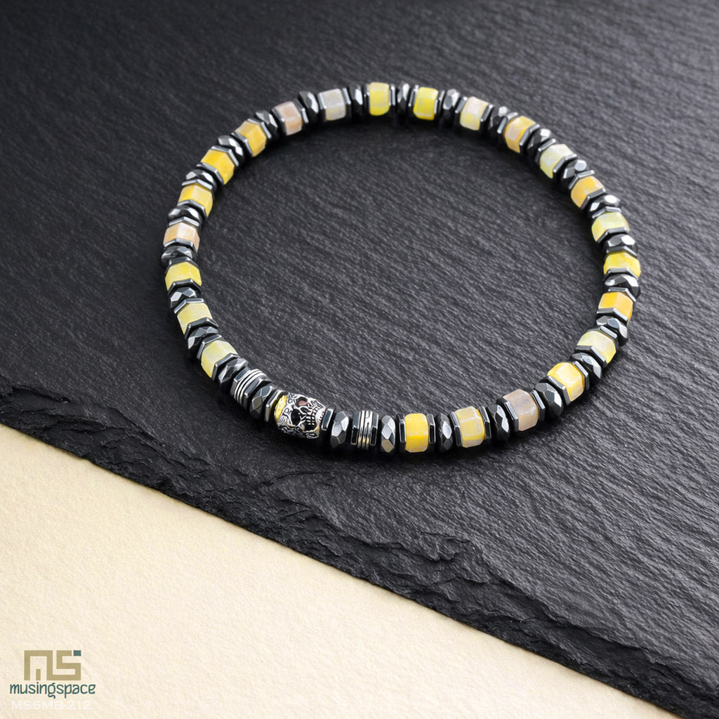 Yellow Topaz Skull Silver - Healing Gemstone Bead Bracelet | 6mm