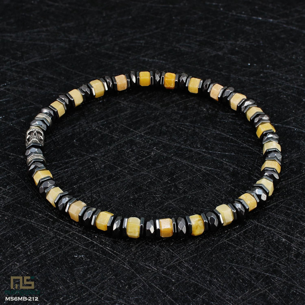 Yellow Topaz Skull Silver - Healing Gemstone Bead Bracelet | 6mm