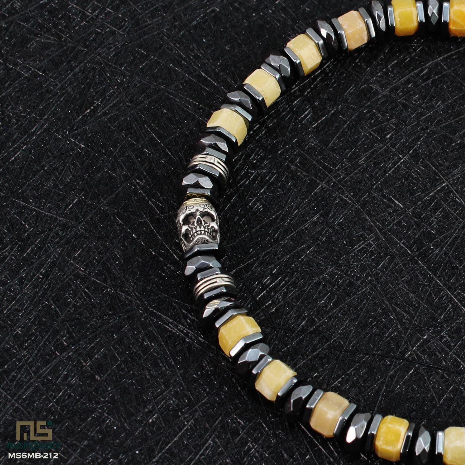 Yellow Topaz Skull Silver - Healing Gemstone Bead Bracelet | 6mm