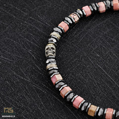 Rhodochrosite Skull Silver - Healing Gemstone Bead Bracelet | 6mm