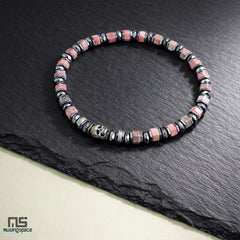 Rhodochrosite Skull Silver - Healing Gemstone Bead Bracelet | 6mm