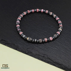 Rhodochrosite Skull Silver - Healing Gemstone Bead Bracelet | 6mm