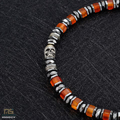 Red Sardonyx Sterling Silver Skull - Healing Gemstone Mens Beaded Bracelets | 6mm