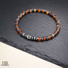 Red Sardonyx Sterling Silver Skull - Healing Gemstone Mens Beaded Bracelets | 6mm