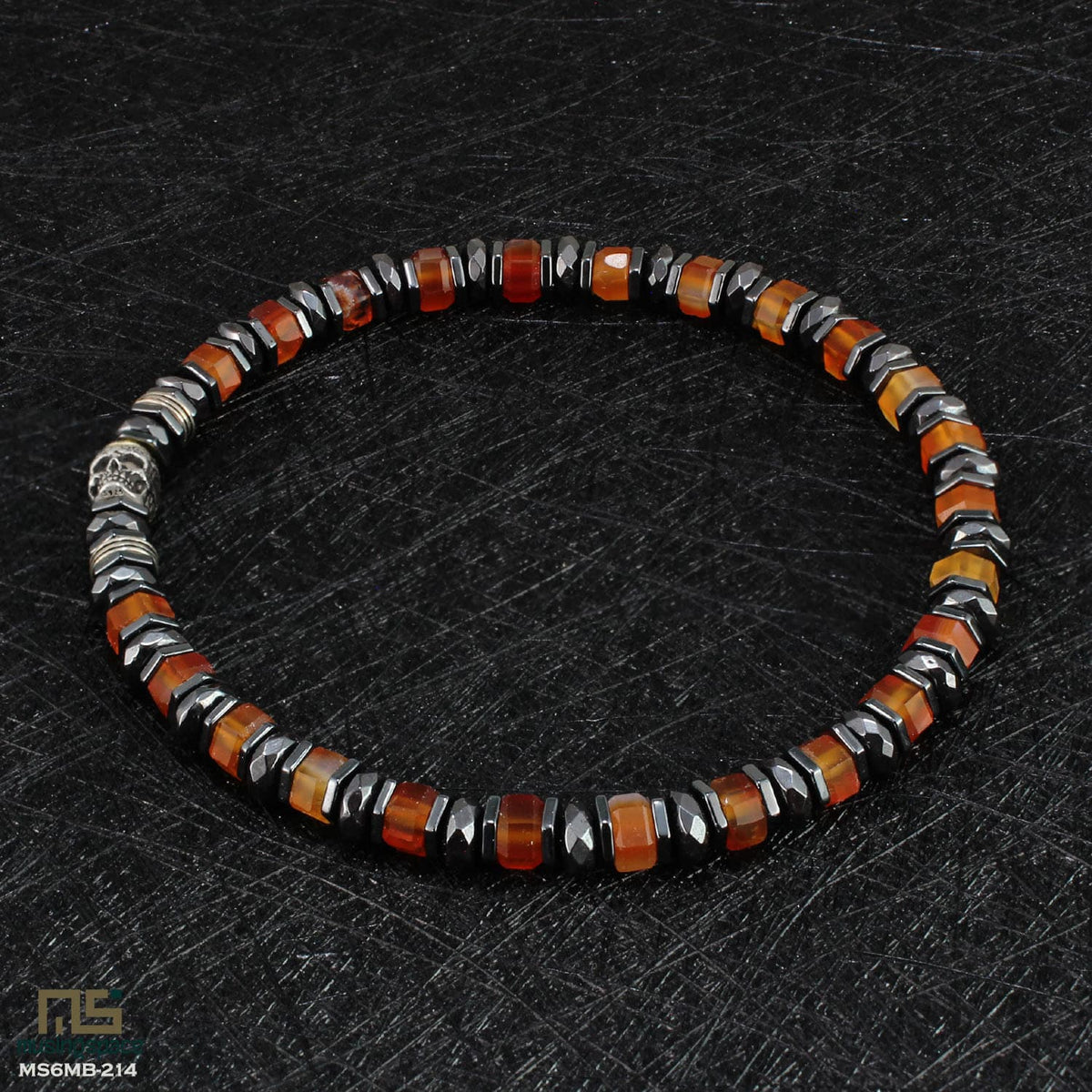 Red Sardonyx Skull Silver - Healing Gemstone Bead Bracelet | 6mm