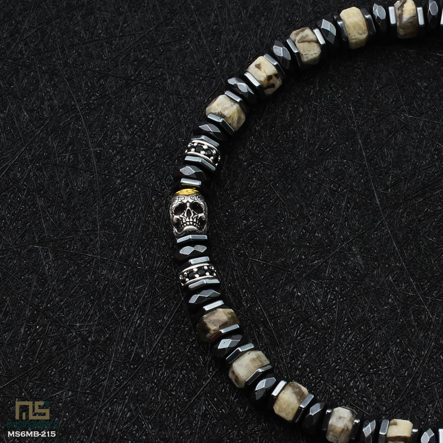 Feldspar Skull Silver - Healing Gemstone Bead Bracelet | 6mm