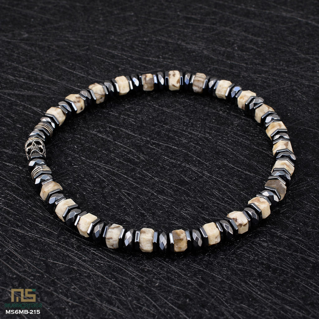 Feldspar Sterling Silver Skull - Healing Gemstone Mens Beaded Bracelets | 6mm