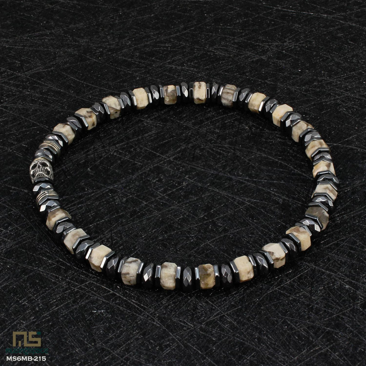 Feldspar Skull Silver - Healing Gemstone Bead Bracelet | 6mm