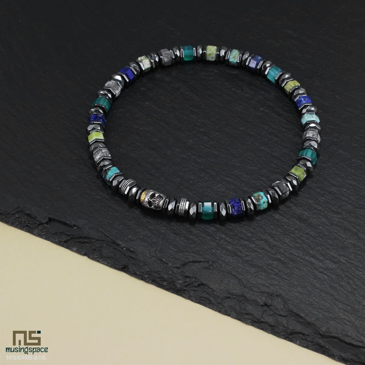 Green Agate, Grey Picture, Yellow Turquoise, Lapis Lazuli mens gemstone bracelet