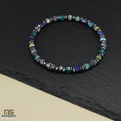 Green Agate, Grey Picture, Yellow Turquoise, Lapis Lazuli mens gemstone bracelet