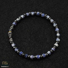 Blue Spot Jasper Skull Silver - Healing Gemstone Bead Bracelet | 6mm