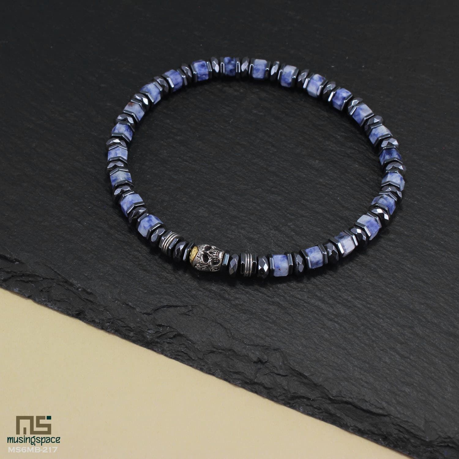 Blue Spot Jasper bracelets for men with beads