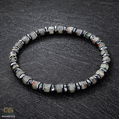 African Bloodstone Sterling Silver Skull - Healing Gemstone Mens Beaded Bracelets | 6mm