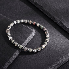 African Bloodstone Sterling Silver Skull - Healing Gemstone Mens Beaded Bracelets | 6mm