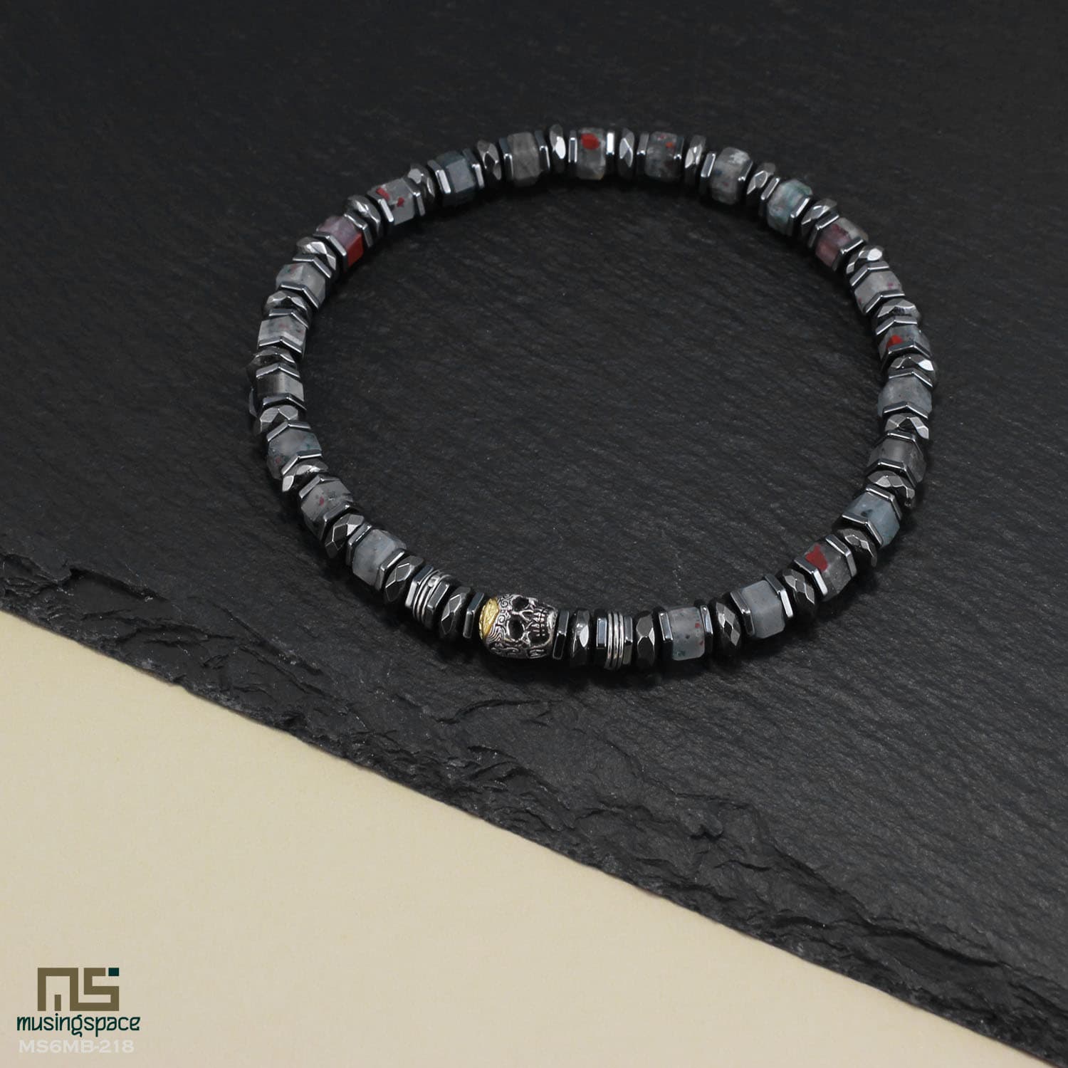 African Bloodstone mens gemstone bracelet