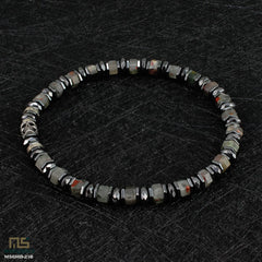 African Bloodstone Skull Silver - Healing Gemstone Bead Bracelet | 6mm